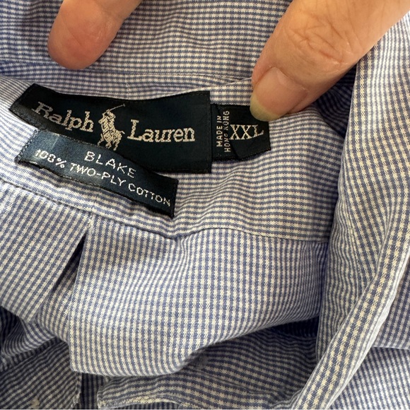 Ralph Lauren Blake Men's blue and white gingham classic oxford shirt SZ XXL - Picture 4 of 5